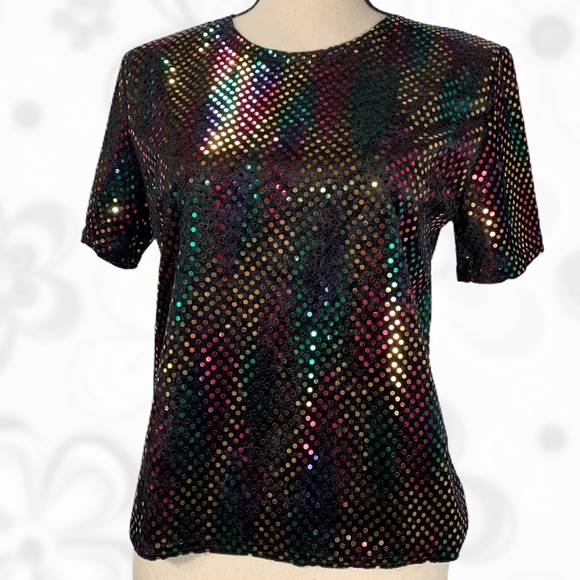 VTG Kathie Lee Collection Groovy Foil Dot Blouse - Picture 2 of 9